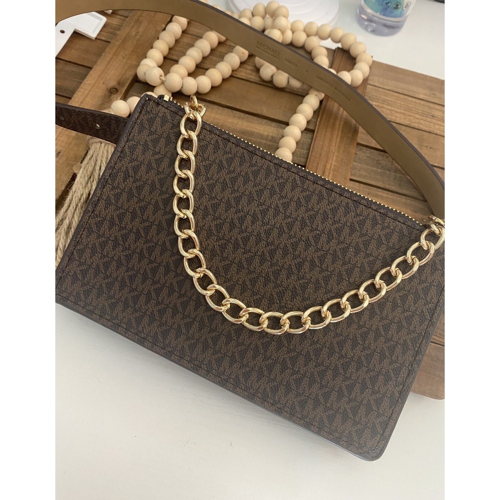 Michael Kors Jet Set Belt Bag Brown Logo Crossbody‎ Chain NWT